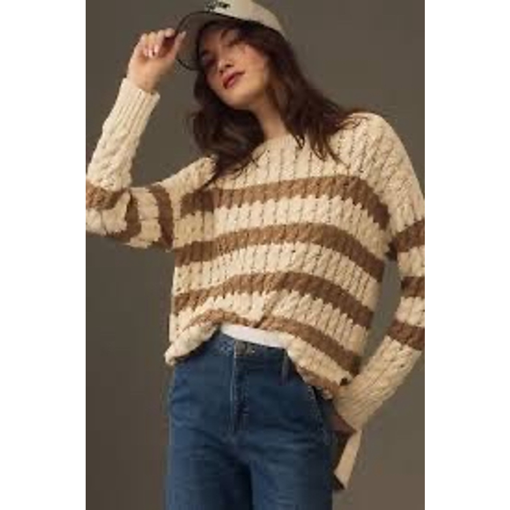 Pilcro Striped Cable-Knit Sweater - Size S